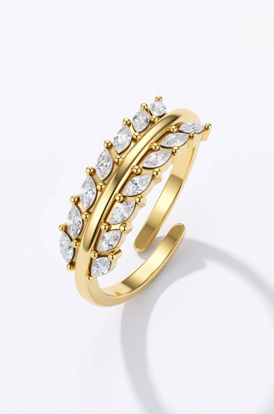 Bague ouverte dorée strass en acier inoxydable femme