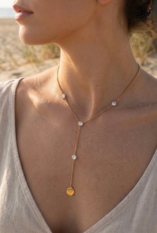 collier Y dore femme strass pendentif elegant